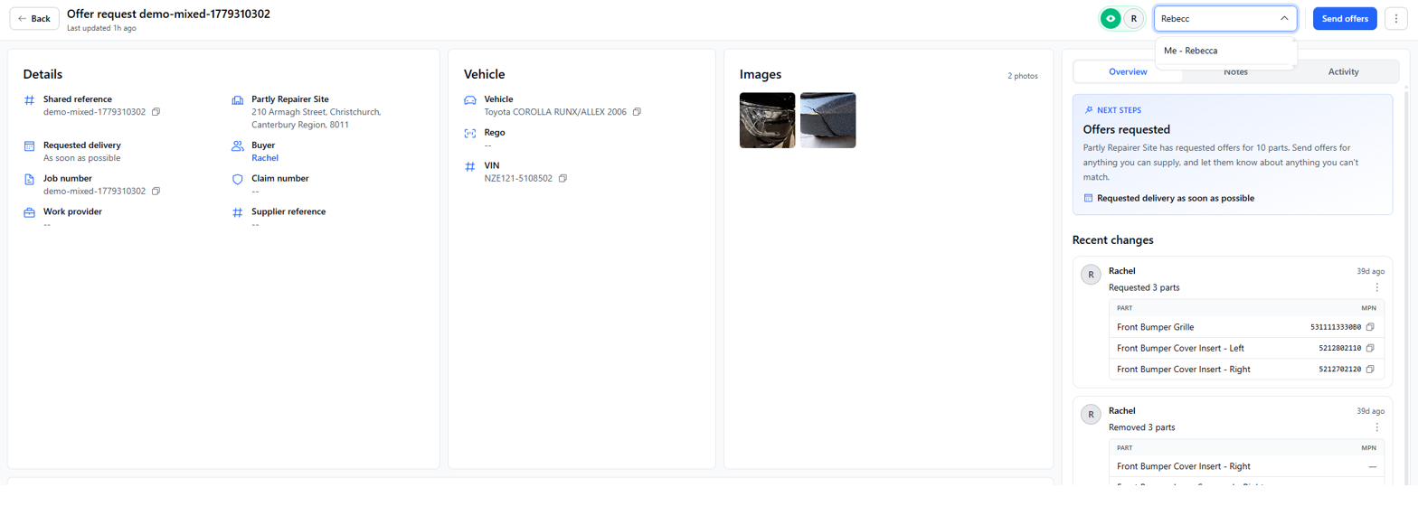 Details and Vehicle cards on an offer request